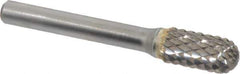 SGS Pro - 3/8" Cut Diam, 1/4" Shank Diam, Cylinder with Radius Head Double Cut Burr - Carbide, Radius End, 3/4" LOC, 2-1/2" OAL - Exact Tool & Supply