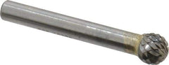 SGS Pro - 3/8" Cut Diam, 1/4" Shank Diam, Ball Head Double Cut Burr - Carbide, Radius End, 5/16" LOC, 2-1/16" OAL - Exact Tool & Supply