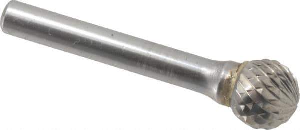 SGS Pro - 1/2" Cut Diam, 1/4" Shank Diam, Ball Head Double Cut Burr - Carbide, Radius End, 7/16" LOC, 2-3/16" OAL - Exact Tool & Supply