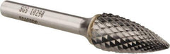 SGS Pro - 1/2" Cut Diam, 1/4" Shank Diam, Tree Head Double Cut Burr - Carbide, Point End, 1" LOC, 2-3/4" OAL - Exact Tool & Supply
