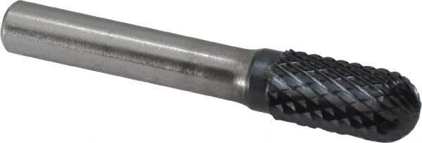 SGS Pro - 1/2" Cut Diam, 3/8" Shank Diam, Cylinder with Radius Head Double Cut Burr - Carbide, Radius End, 1" LOC, 3" OAL - Exact Tool & Supply