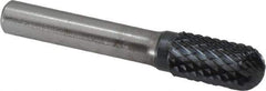 SGS Pro - 1/2" Cut Diam, 3/8" Shank Diam, Cylinder with Radius Head Double Cut Burr - Carbide, Radius End, 1" LOC, 3" OAL - Exact Tool & Supply