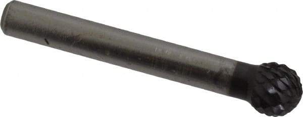 SGS Pro - 3/8" Cut Diam, 1/4" Shank Diam, Ball Head Double Cut Burr - Carbide, Radius End, 5/16" LOC, 2-1/16" OAL - Exact Tool & Supply