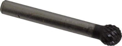 SGS Pro - 3/8" Cut Diam, 1/4" Shank Diam, Ball Head Double Cut Burr - Carbide, Radius End, 5/16" LOC, 2-1/16" OAL - Exact Tool & Supply
