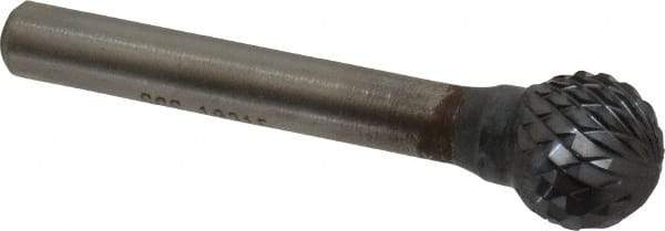 SGS Pro - 1/2" Cut Diam, 1/4" Shank Diam, Ball Head Double Cut Burr - Carbide, Radius End, 7/16" LOC, 2-3/16" OAL - Exact Tool & Supply