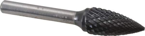 SGS Pro - 1/2" Cut Diam, 1/4" Shank Diam, Tree Head Double Cut Burr - Carbide, Point End, 1" LOC, 2-3/4" OAL - Exact Tool & Supply