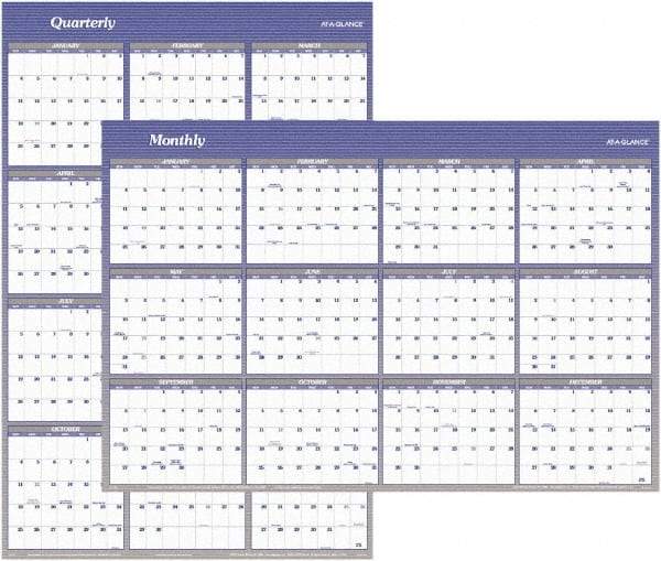 AT-A-GLANCE - 1 Sheet, 32 x 48", Erasable Wall Planner - White & Blue - Exact Tool & Supply