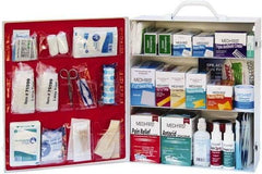 Medique - 1,100 Piece, 100 Person, Industrial First Aid Kit - 13-3/4" Wide x 16-1/4" Deep x 5-1/2" High, Metal Cabinet - Exact Tool & Supply