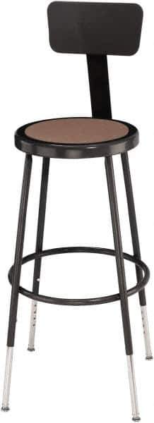NPS - 14 Inch Wide x 14 Inch Deep x 25 to 32-1/2 Inch High, Steel Base, Adjustable Height Stool - Hardboard Seat, Black - Exact Tool & Supply