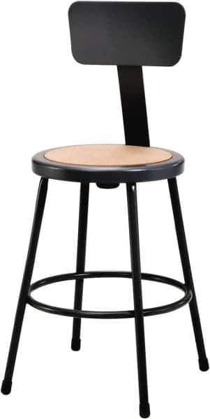 NPS - 24 Inch High, Stationary Fixed Height Stool with Adjustable Height Backrest - 14 Inch Deep x 14 Inch Wide, Hardboard Seat, Black - Exact Tool & Supply