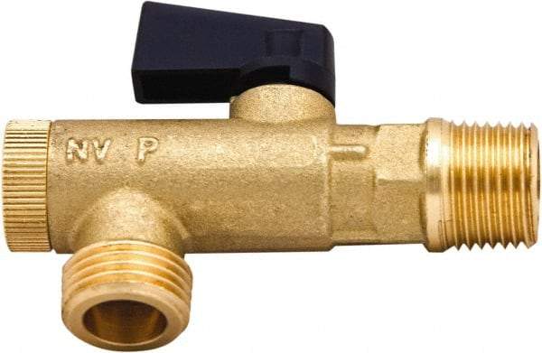PRO-SOURCE - 3/8 x 1/2" Pipe, NPT Port, Brass Filter Ball Valve - Inline - One Way Flow, NPT Ends, Wedge Handle, 725 WOG - Exact Tool & Supply