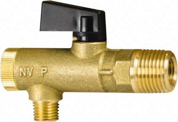 PRO-SOURCE - 3/8" Pipe, NPT Port, Brass Filter Ball Valve - Inline - One Way Flow, MNPT x FNPT Ends, Wedge Handle, 725 WOG - Exact Tool & Supply