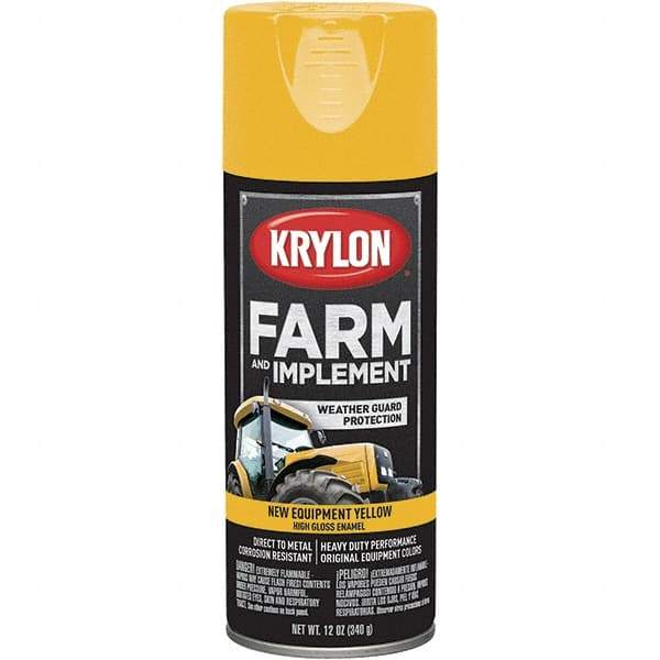 Krylon - Yellow, 12 oz Net Fill, Gloss, Farm & Equipment Spray Paint - 12 oz Container, Use on Equipment - Exact Tool & Supply