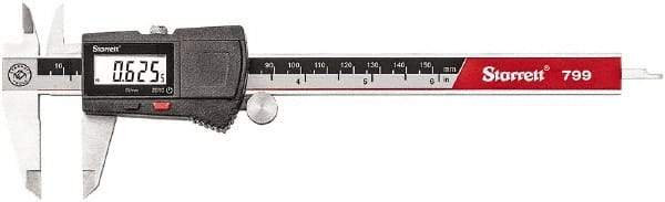 Starrett - 0 to 6" Range 0.0005" Resolution, Electronic Caliper - Stainless Steel with 2" Stainless Steel Jaws, RS232 Output - Exact Tool & Supply