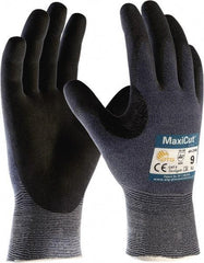ATG - Size XS (6), ANSI Cut Lvl A3, Puncture Lvl 2, Abrasion Lvl 4, Nitrile Coated Nylon/Spandex Cut Resistant Gloves - Palm & Fingers Coated, Knit Wrist, Blue/Black, Paired - Exact Tool & Supply