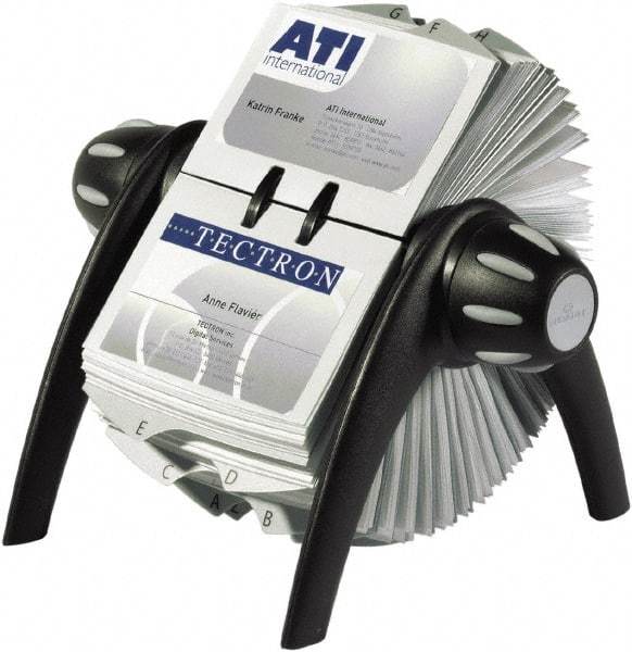 DURABLE - Black/Silver Open Rotary Business Card File - Plastic - Exact Tool & Supply