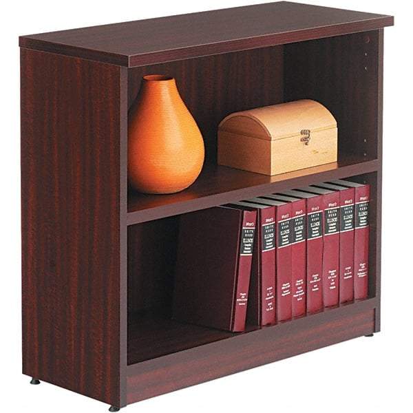 ALERA - 2 Shelf, 29-1/2" High x 31-3/4" Wide Bookcase - 14" Deep, Woodgrain Laminate, Mahogany - Exact Tool & Supply