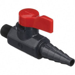 Asahi/America - 1/4" Pipe, Full Port, PVC Ball Valve - 1 Piece, MNPT x Barb Ends, Tee Handle, 150 WOG - Exact Tool & Supply