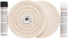 Value Collection - 6" Diam Cushion Sewn, Spiral Sewn Buffing Wheel Set - 1/2 & 7/8" Arbor Hole - Exact Tool & Supply