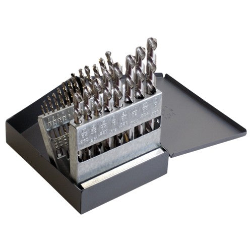 ‎1/16-3/8 LHS / LHC HSS 118 Degree Radial Point Left Hand Helix Jobber Length Drill Set - Bright - Exact Tool & Supply