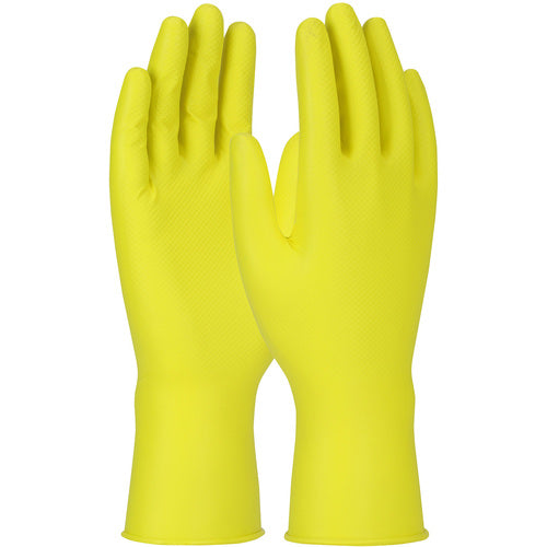 ‎67-306/S Disposable Gloves - Ambi-Dex Grippaz Jan San - Yellow - 6 Mil Nitrile - Fish Scale Grip - 48/Bx - Exact Tool & Supply