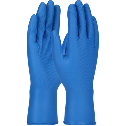‎67-308/L Disposable Gloves - Ambi-Dex Grippaz Food Plus - Blue - 8 Mil Nitrile - Fish Scale Grip - 48/Bg - Exact Tool & Supply