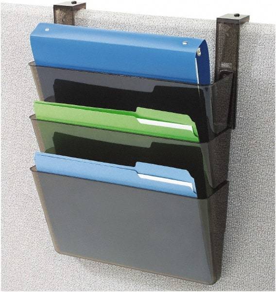 Deflect-o - 13" Wide x 7" High x 4" Deep Plastic Wall File - 3 Compartments, Black - Exact Tool & Supply