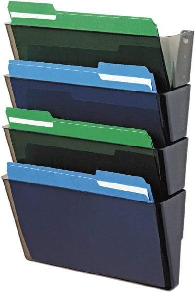 Deflect-o - 13" Wide x 7" High x 4" Deep Plastic Wall File - 4 Compartments, Smoke - Exact Tool & Supply