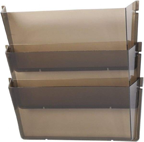 Deflect-o - 14-1/2" Wide x 6-1/2" High x 3" Deep Plastic Wall File - 3 Compartments, Smoke - Exact Tool & Supply