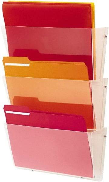 Deflect-o - 14-1/2" Wide x 6-1/2" High x 3" Deep Plastic Wall File - 3 Compartments, Clear - Exact Tool & Supply