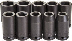Proto - 10 Piece 3/4" Drive Black Finish Deep Well Impact Socket Set - 6 Points, 19mm to 33mm Range, Metric Measurement Standard - Exact Tool & Supply