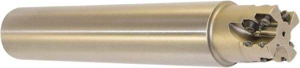 Millstar - 1-1/2" Cut Diam, 1.58" Max Depth, 1-1/2" Shank Diam, Cylindrical Shank Indexable High-Feed End Mill - Screw Holding Method, HFCI-1204 Insert, HFSS Toolholder, Through Coolant - Exact Tool & Supply