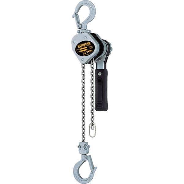 Harrington Hoist - 500 Lb Capacity, 10' Lift Height, Chain Mini Lever Manual Hoist - Exact Tool & Supply