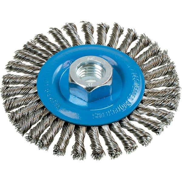 WALTER Surface Technologies - 4" OD, 5/8-11 Arbor Hole, Stringer Bead Stainless Steel Wheel Brush - 3/16" Face Width, 0.02" Filament Diam, 20,000 RPM - Exact Tool & Supply