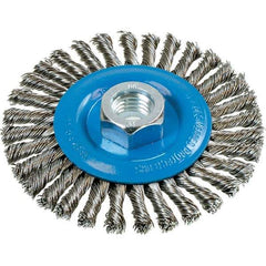 WALTER Surface Technologies - 4" OD, 5/8-11 Arbor Hole, Stringer Bead Stainless Steel Wheel Brush - 3/16" Face Width, 0.02" Filament Diam, 20,000 RPM - Exact Tool & Supply