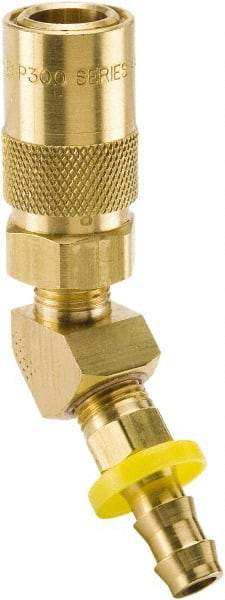 Parker - Nonthreaded Brass Hydraulic Hose Push-Lok Hose Barb Coupler & 45° Fitting - 200 psi, 6 GPM, 1/2" Hose Diam, Series Moldmate - Exact Tool & Supply