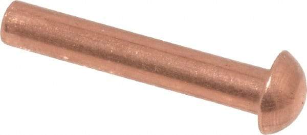 Made in USA - 1/8" Body Diam, Round Copper Solid Rivet - 3/4" Length Under Head - Exact Tool & Supply