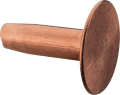 Made in USA - #10 Wire Body Diam, Flat Copper Belt Rivet with Washer - 1/2" Length Under Head, 7/16" Head Diam - Exact Tool & Supply