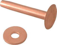 Made in USA - #10 Wire Body Diam, Flat Copper Belt Rivet with Washer - 1" Length Under Head, 7/16" Head Diam - Exact Tool & Supply