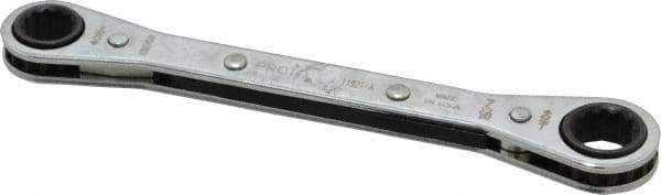 Proto - 3/8" x 7/16" 12 Point Ratcheting Box Wrench - Double End, 1-5/8" Head Diam x 1/2" Head Thickness, 5-1/2" OAL, Steel, Chrome Finish - Exact Tool & Supply