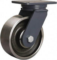 Hamilton - 8" Diam x 3" Wide x 10-1/2" OAH Top Plate Mount Swivel Caster - Forged Steel, 3,500 Lb Capacity, Tapered Roller Bearing, 5-1/4 x 7-1/4" Plate - Exact Tool & Supply