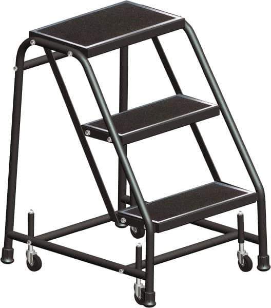 Ballymore - 28" 3 Step Ladder - Rolling Safety Ladder, 450 Lb Capacity, 28-1/2" Platform Height, 30" Base Width x 25" Base Depth, Serrated - Exact Tool & Supply