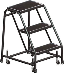 Ballymore - 28" 3 Step Ladder - Rolling Safety Ladder, 450 Lb Capacity, 28-1/2" Platform Height, 30" Base Width x 25" Base Depth, Serrated - Exact Tool & Supply