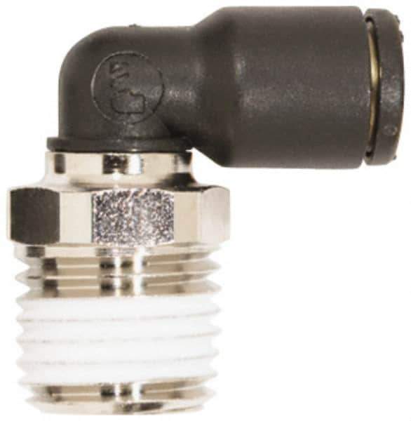 Coilhose Pneumatics - 5/32" OD, 10-32 NPT, Glass Reinforced Nylon/Nickel Plated Brass Push-to-Connect Male Swivel Elbow - 225 Max psi - Exact Tool & Supply