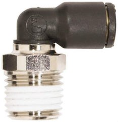 Coilhose Pneumatics - 5/32" OD, 10-32 NPT, Glass Reinforced Nylon/Nickel Plated Brass Push-to-Connect Male Swivel Elbow - 225 Max psi - Exact Tool & Supply