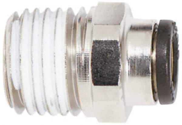 Coilhose Pneumatics - 1/8" OD, 10-32 NPT, Glass Reinforced Nylon/Nickel Plated Brass Push-to-Connect Male Connector - 225 Max psi - Exact Tool & Supply