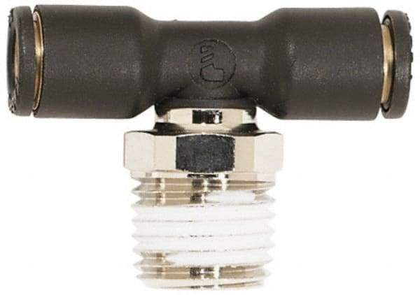 Coilhose Pneumatics - 5/32" OD, 1/8 NPT, Glass Reinforced Nylon/Nickel Plated Brass Push-to-Connect Male Swivel Branch Tee - 225 Max psi - Exact Tool & Supply