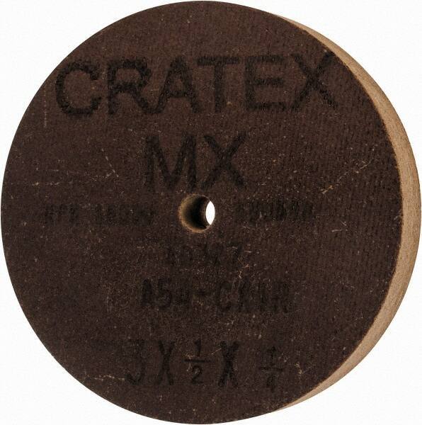 Cratex - 3" Diam x 1/4" Hole x 1/2" Thick, 54 Grit Surface Grinding Wheel - Aluminum Oxide, Type 1, Coarse Grade, 18,080 Max RPM, No Recess - Exact Tool & Supply