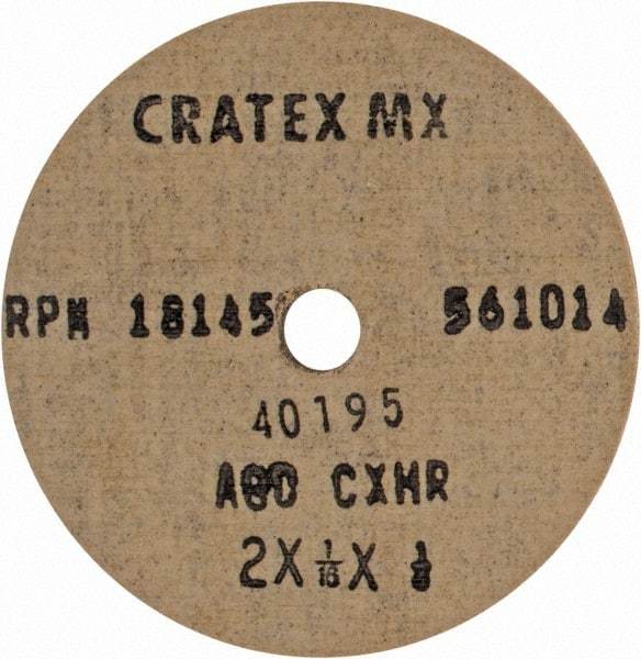 Cratex - 2" Diam x 1/4" Hole x 1/16" Thick, 80 Grit Surface Grinding Wheel - Aluminum Oxide, Type 1, Medium Grade, 18,145 Max RPM, No Recess - Exact Tool & Supply