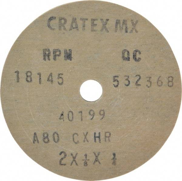 Cratex - 2" Diam x 1/4" Hole x 1/8" Thick, 80 Grit Surface Grinding Wheel - Aluminum Oxide, Type 1, Medium Grade, 18,145 Max RPM, No Recess - Exact Tool & Supply